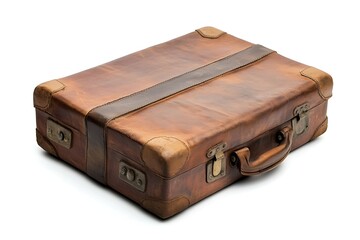 Old brown suitcase isolated on a white background