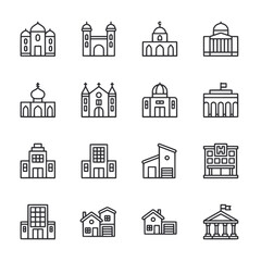 A collection of buildings in various styles and sizes