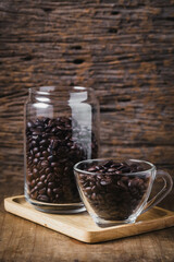 Coffee beans in a glass jar