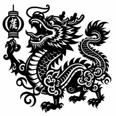 Chinese New Year Celebration with Lanterns, Red Envelopes, and Dragon

