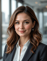 Fototapeta premium Professional Portrait of a Confident Businesswoman in a Modern Office Setting