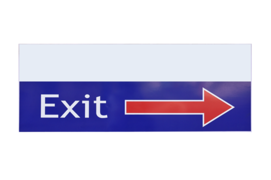 exit sign with turn right direction arrow and copy space isolated on transparent