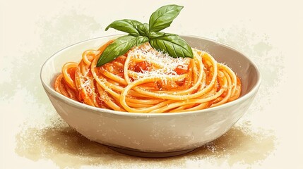 Artisanal Dish Creations, Artful Dish Masterpieces, Minimalist Illustration of Artisanal Pasta Dish