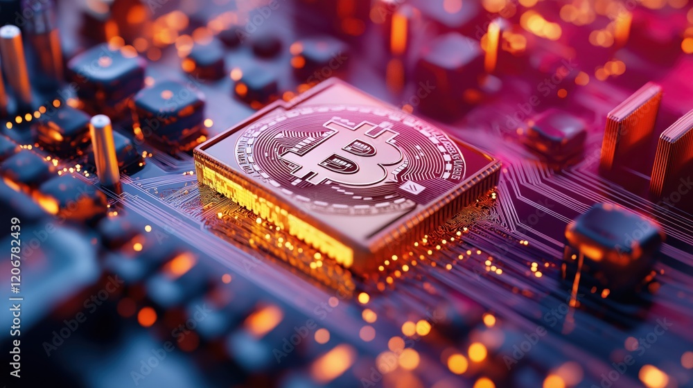 Poster cryptocurrency mining operation digital landscape macro photography tech environment close-up view b