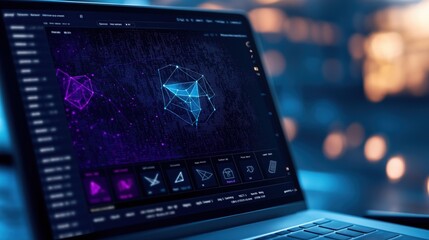 Exploring digital innovation virtual workspace graphic design tech hub close-up data visualization