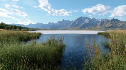 Obraz premium Serene Mountain Lake Landscape