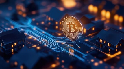 Bitcoin investment trends in digital landscapes cryptocurrency market graphic visualization urban environment aerial view