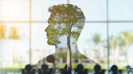 creative double exposure of person and tree symbolizes growth and fitness