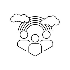 Vector illustration of human group and rainbow line icon