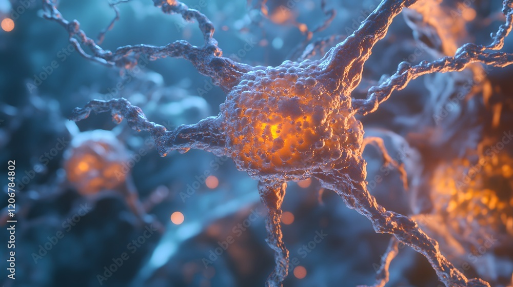 Poster illuminated neuron network cell structure detail