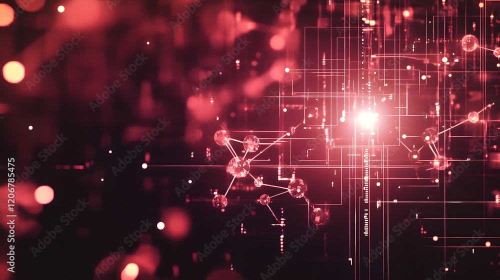 Poster abstract red network digital connections data