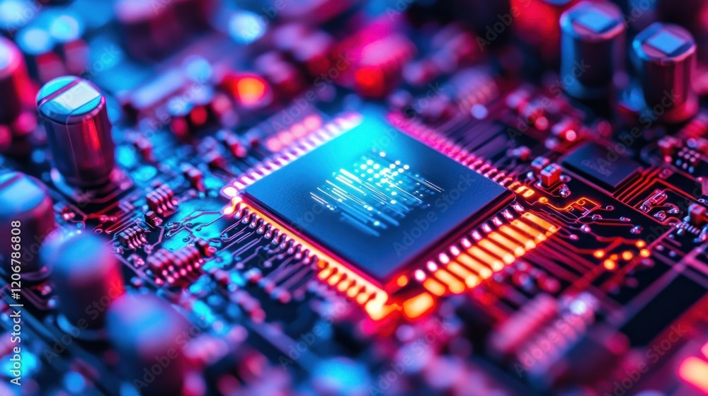 Poster close-up of a microchip on a circuit board