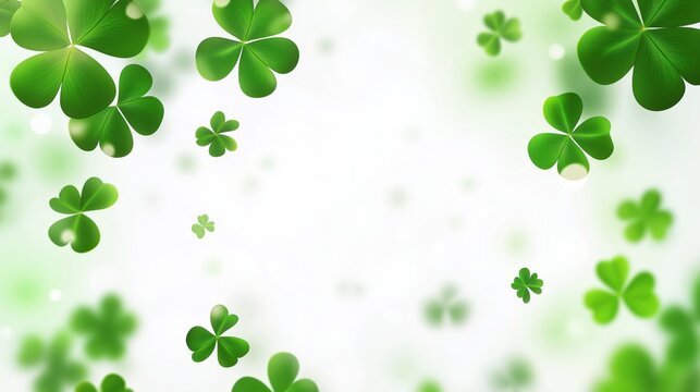 St. Patrick's Day themed white background with leaves and copy  space for text - Powered by Adobe
