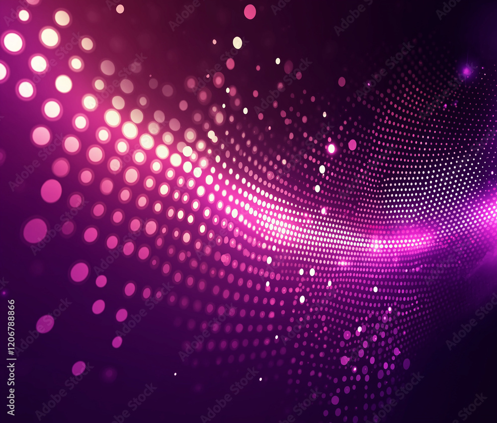 Poster abstract background with a dark purple color. the background is filled with small pink and purple ci
