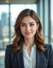 Fototapeta premium Professional Portrait of a Confident Businesswoman in a Modern Office Setting