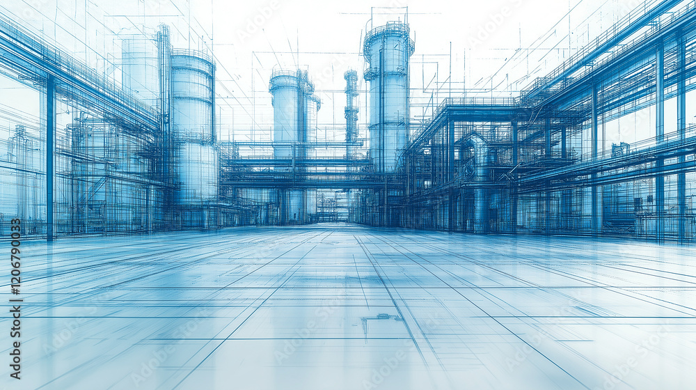 Poster sketch of a factory construction model . generative ai