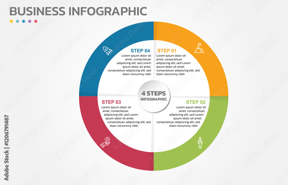 Aufkleber Visual data presentation. Cycle diagram with 4 options. Pie Chart Circle infographic template with 4 steps, options, parts, segments. Business concept. Editable pie chart with sectors.