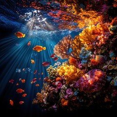 Colorful Coral Reef Paradise in Marsa Alam, Egypt: Stunning Panoramic View of Hard Corals and Fish