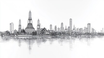 Naklejka premium Wireframe skyline of Bangkok landmarks
