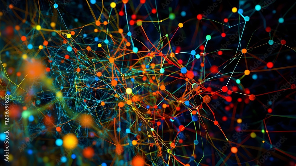 Poster abstract colorful network nodes and connections