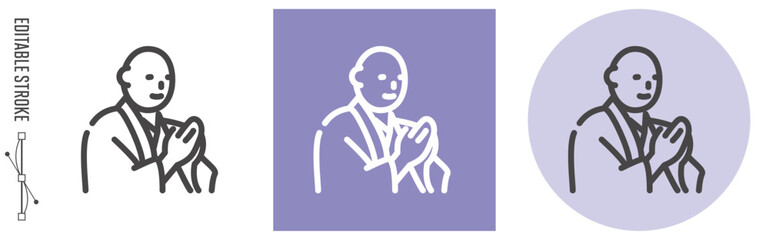 日本のお葬式、手を合わせる僧侶｜ライン・アイコン　[線の編集可能]