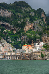 The picturesque village of Atrani on the coast near the Italian city of Amalfi 
