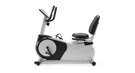 Modern silver and black recumbent exercise bike.
