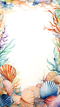 Digital vintage watercolor shells abstract graphic poster background