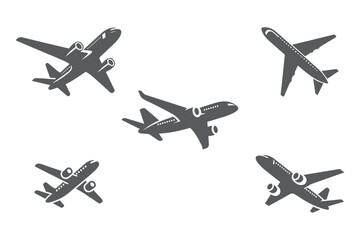 Set of airplane silhouette on white background. Airplane icon vector illustration.