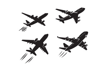 Group of airplane silhouette on white background. Airplane icon illustration.