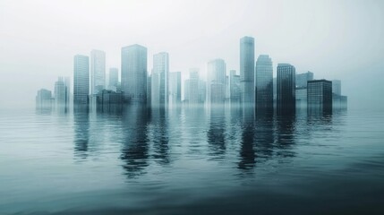 Obraz premium Submerged Cityscape: A Dystopian Vision of Coastal Flooding