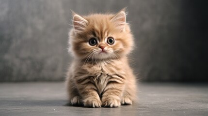 Obraz premium Cute Kitten Sitting on a Gray Floor