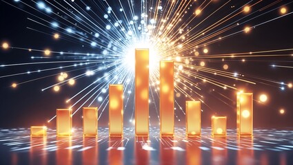 Glowing Bar Graphs of Sales Increase Abstract Concept of Business Growth and Profit