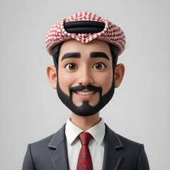 A 3D cartoon character of a handsome Middle Eastern man