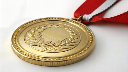 gold medal with red ribbon