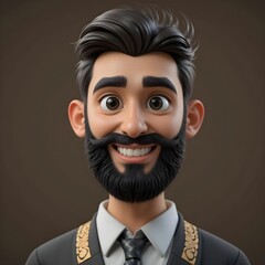 A 3D cartoon character of a handsome Middle Eastern man