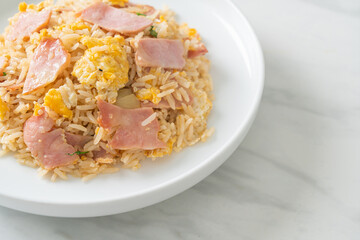bacon ham fried rice on plate