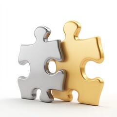 Obraz premium An solitary 3D render symbol of jigsaw puzzle pieces on a white backdrop cutout. Generative Ai