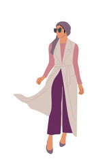 Stylish muslim business woman wearing modern smart casual attire and hijab. Pretty girl in fashionable office look. Vector realistic female character isolated