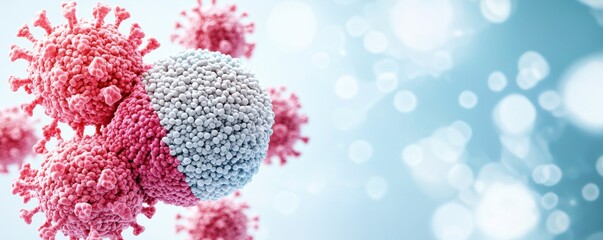 A digital depiction of a virus structure, showcasing its intricate details and vibrant colors against a soft, blurred background.