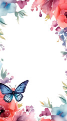 Digital vintage watercolor butterflies and flowers abstract graphic poster background