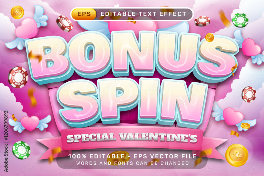 Poster bonus spin valentines day 3d text effect and editable text effect