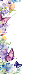 Image of Digital vintage watercolor butterflies and flowers abstract graphic poster background printed on Printed Glass Splashbacks