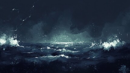 Night Ocean Storm Digital Painting