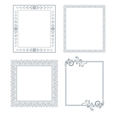 Set of decorative frames Elegant vector element for design in Eastern style, place for text. Floral gray and white borders. Lace illustration for invitations and greeting cards