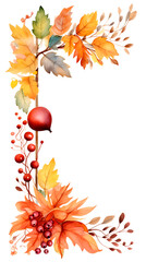 Digital vintage watercolor autumn leaves and berrie abstract graphic poster background