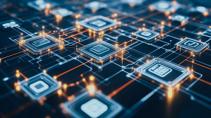 Obraz premium Global Network of Data Processing: A mesmerizing abstract illustration depicting a complex network of interconnected data processors.