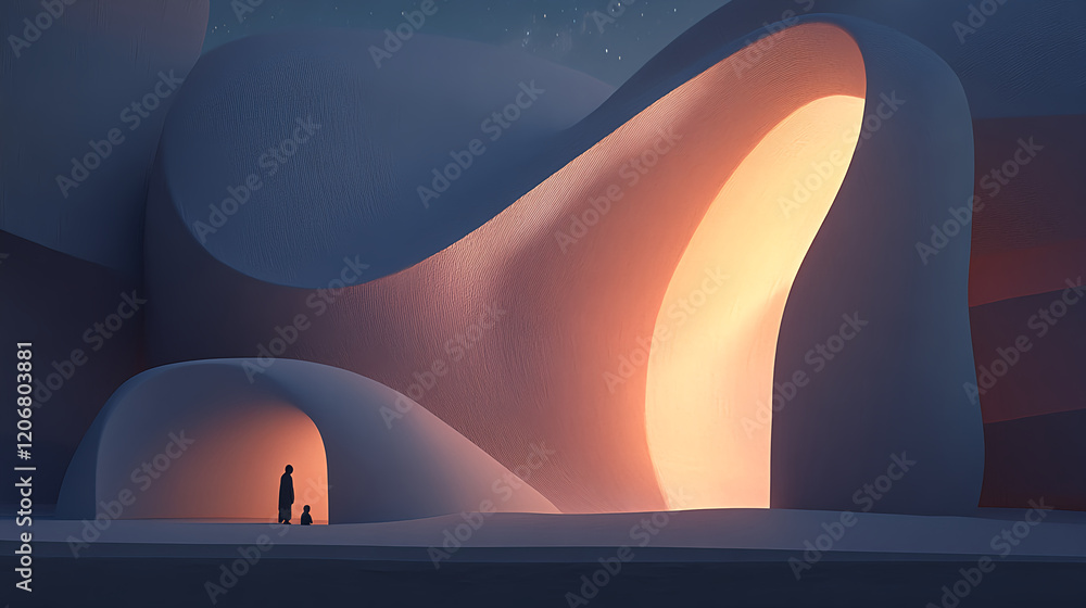 Poster exploring artistic architecture at dusk futuristic structure serene landscape captured perspective c