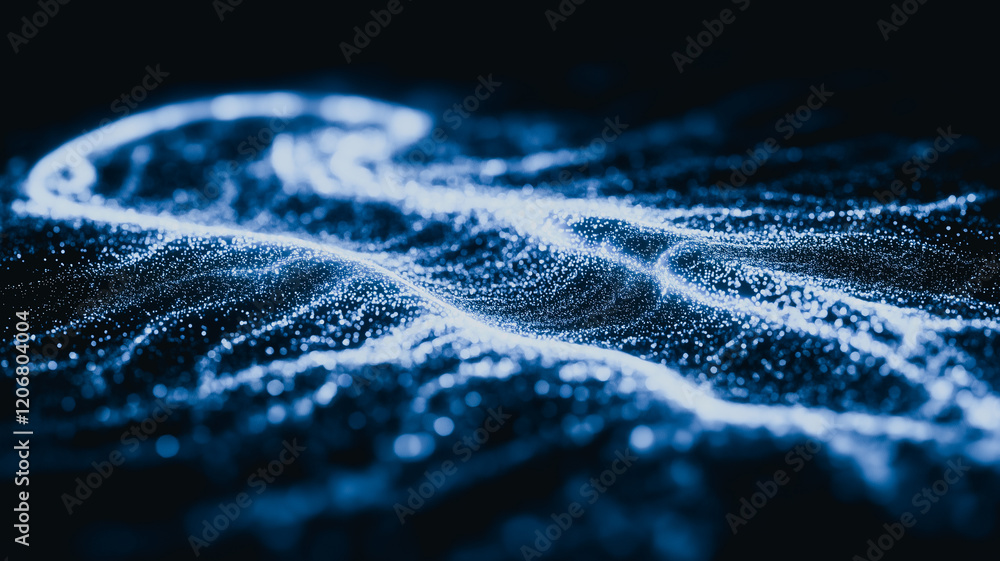 Poster abstract blue digital wave: a mesmerizing digital wave of blue light pulses and flows across a dark 