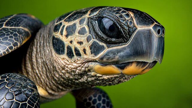 Close-up of a turtle showcasing intricate shell patterns in a natural setting